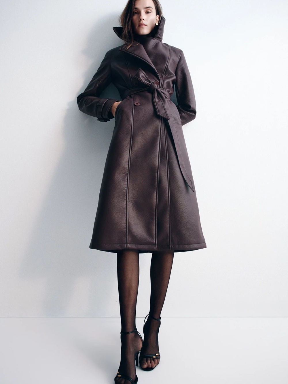 Meshki - Tarah Faux Leather Trench Coat - Cacao